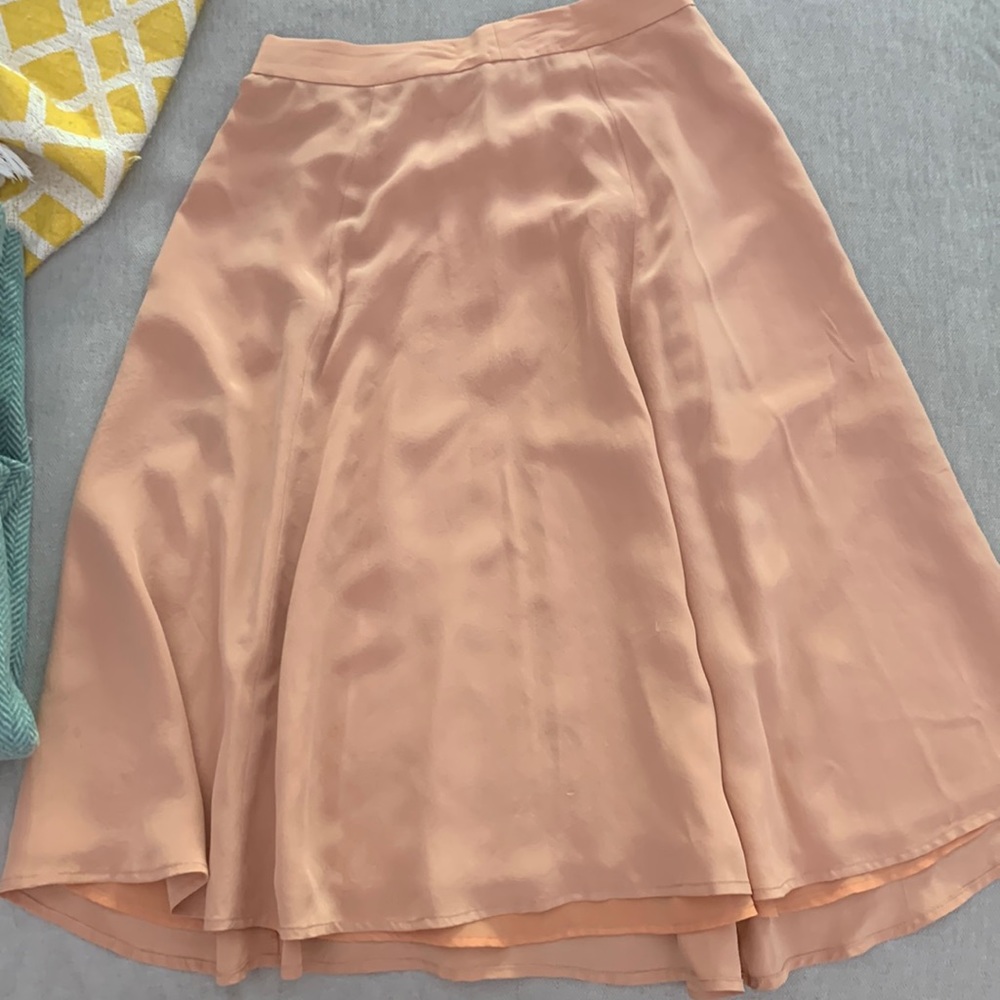 J Crew Ballerina Pink Peach silk A lined skirt.  Size 2.